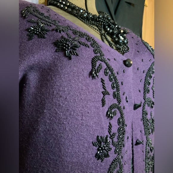 Vintage Carol Little Beaded Royal Purple Sweater Maxi Dress Duster Ladies size M - Picture 8 of 16